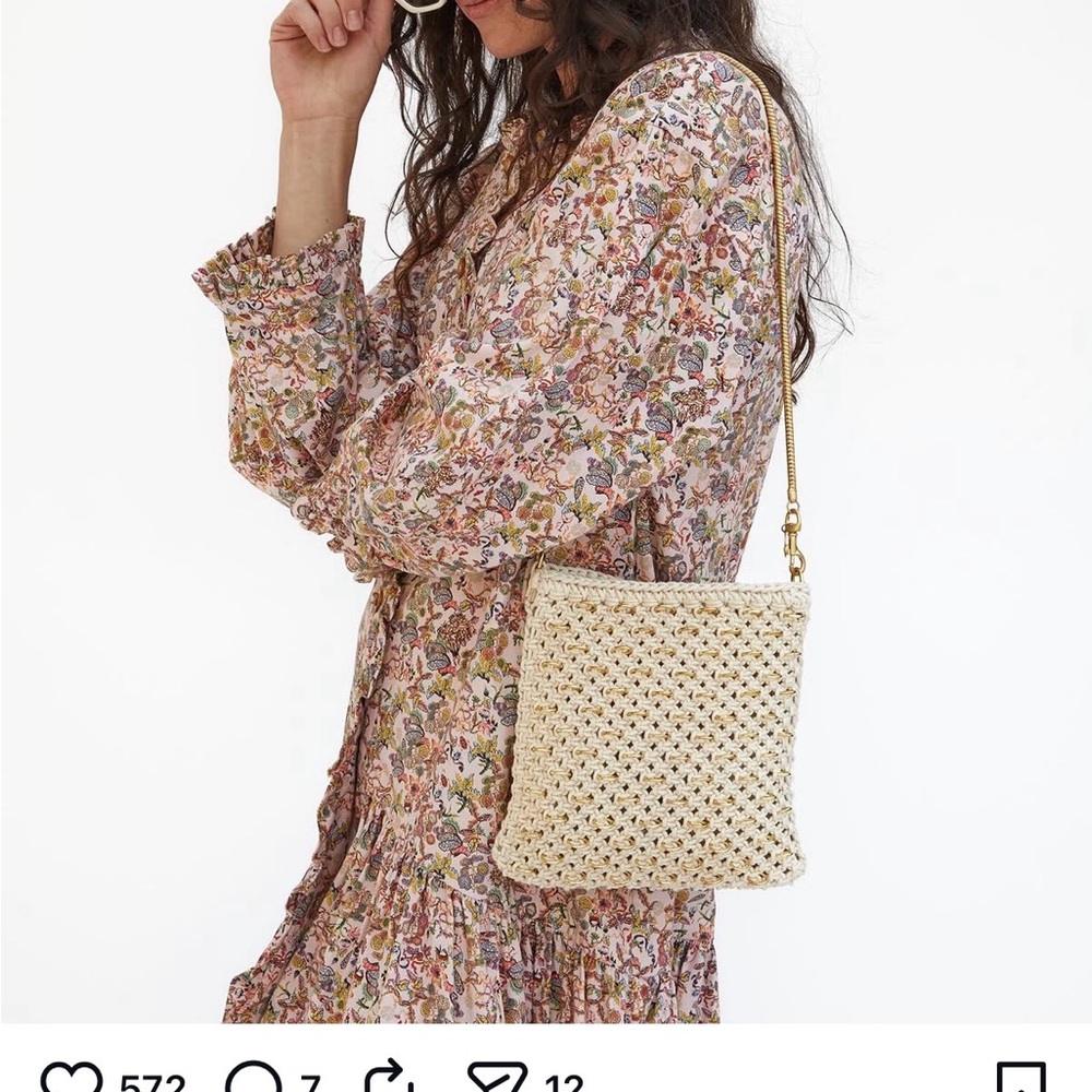 Clare V Cleore Cream Cotton Woven Cording w/ Gold Rings Shoulder bag